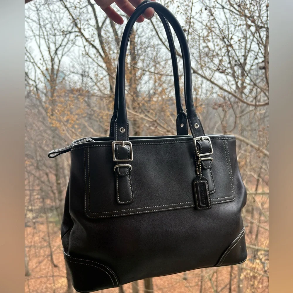 Vintage Coach Hampton Black Leather Carryall | Style 7555 | 2003 | Great Cond - Picture 1 of 11